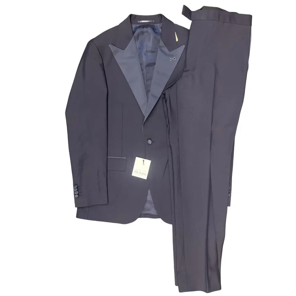 $995 New 2 PC Mens Suit Atelier munro sz38 us navy blue tuxedo satin lapel